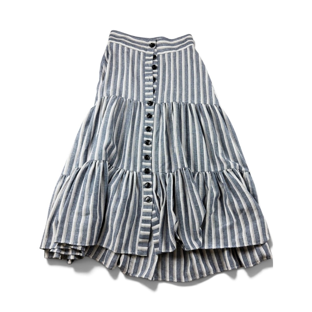 Marissa Webb Skirt Women 4 Blue Stripe Midi Cotton Blend Tiered Coastal Preppy
